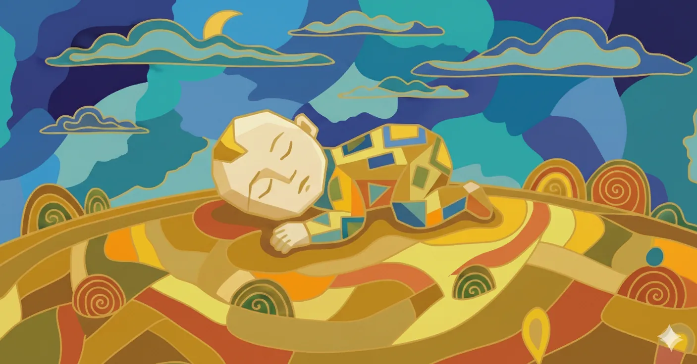 Sleeping baby in crib - dark mode